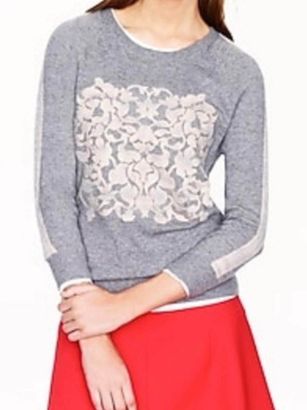 J. Crew Gray Crewneck Sweater Cashmere Embossed Floral / medium
